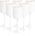 Ciaell 12 Pack White Plastic Wine Glasses with Stem - 10 Oz White and Gold Disposable Wine Glasses for Parties & Weddings & Poolside & Toasting & Outdoors & Graduation