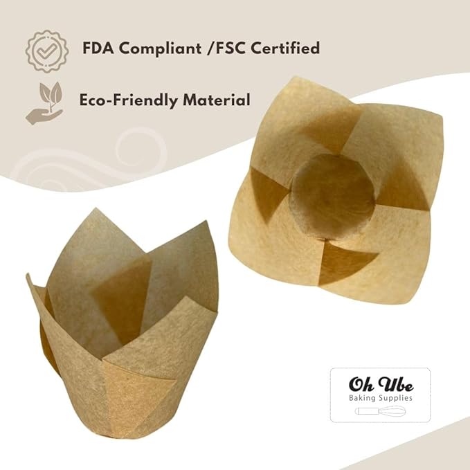 150-Pack Nordic Paper Brown Tulip Muffin Liners for Baking - Odorless, Non toxic Cup, Grease-Resistant Cupcake Wrappers for All Occasions - Perfect for Weddings, Birthdays, Showers! (Brown)