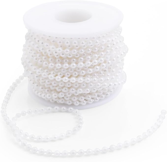 Pearls String Beads 33 Feet Crafts Faux Pearl Roll for Christmas Garland Flowers Wedding Party Jewelry Decoration(3mm White)