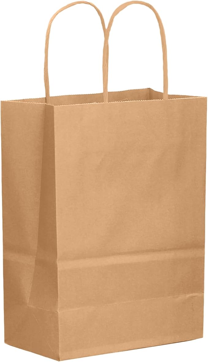 qiqee 50-Packs Brown Paper Gift Bags with Handles Bulk 13"x10.3"x4.6" Large Size Party Favor Bags Multiple Uses