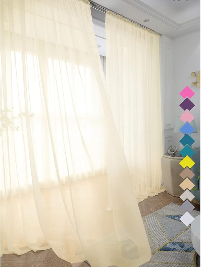 Window Light Yellow Sheer Curtains 60 Inches Width 72 Inches Long 2 Panels Sheer Curtains Clear Curtains Basic Rod Pocket Panel for Home Living Room Bedroom Kids Room Yard Patio Parlor Sliding