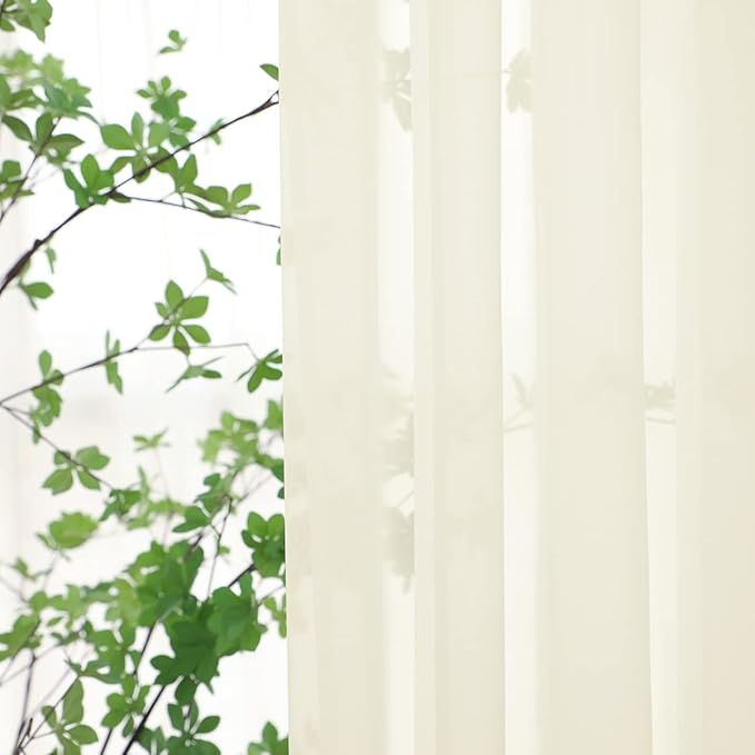 Window Beige Sheer Curtains 120 Inches Long 2 Panels Sheer Curtain Basic Rod Pocket Panel for Bedroom Children Living Room Yard Kitchen (Beige, 52" W x 120" L | 2 pcs)