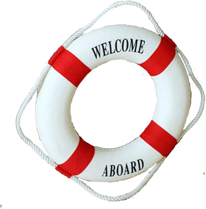 MorroMorn Lifebuoy Wall Hanging Decor - Welcome Aboard Mediterranean Style Home Decoration (Red, 18")
