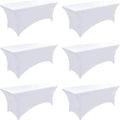 6-Pack 6ft White Spandex Table Covers for Rectangle Standard Folding Tables - Wrinkle Resistant Stretch Tablecloths - Ultimate Fitted Table Protector for Parties, Trade Shows, Wedding