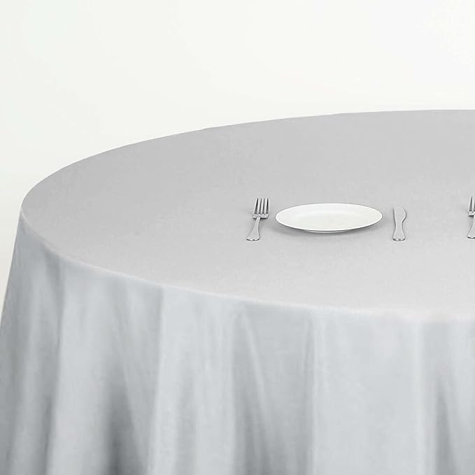 Efavormart Round Tablecloth, 132 Inch Stain & Wrinkle Resistant Washable Table Cloth, Decorative Polyester Fabric Table Cover for Banquet, Wedding, Dining- Silver