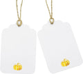 100 Pcs Blank Gift Tags with String Gold Foil Pumpkin Large White Paper Gift Tags with 65 Ft Jute Twine Cute Tags for Halloween Autumn Fall Harvest Thanksgiving Gift Wrap Tags