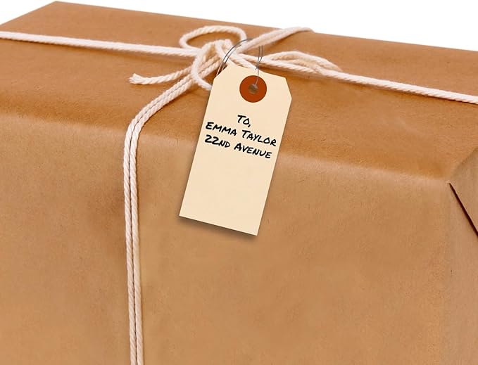 SmartSign Blank Manila Shipping Tags with Wire, Size-3, Pack of 1000, 13pt Thick Prewired Cardstock Tag, 3.75 x 1.875 inch Paper Hang Tags with Reinforced Fiber Patch