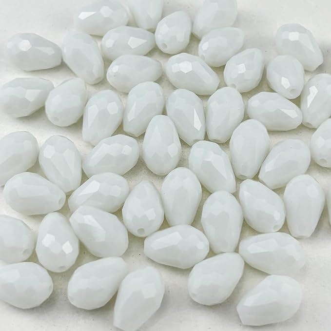 100pcs 8x12mm Teardrop Crystal Glass Beads for Jewelry Making, Faceted Vertical Hole Teardrop Glass Spacer Beads for Wind Chimes Bracelet Earring Necklace DIY Craft(White)