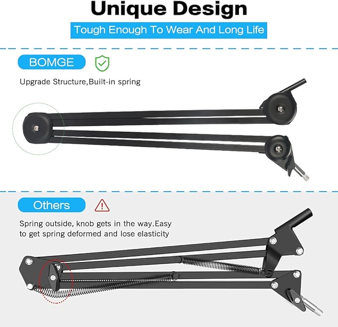 BOMGE heavy duty gaming Mic Boom Arm,Adjustable Studio Microphone Stand Arm for Blue Snowball, Blue Snowball ICE, Blue Yeti,Radio Broadcasting and Gaming