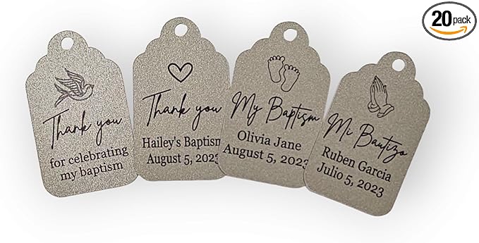 Mi Bautizo Baptism Christening Personalized Thank You Tags 20 pcs - More Colors Available (silver shimmer)