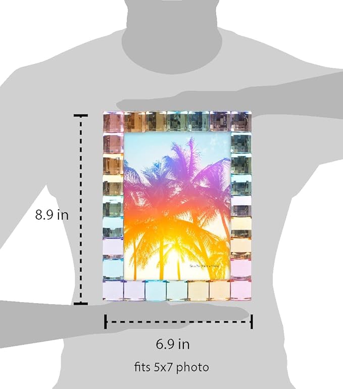 Isaac Jacobs Decorative Sparkling Jewel Picture Frame, Photo Display & Home Décor (5x7, Rainbow)