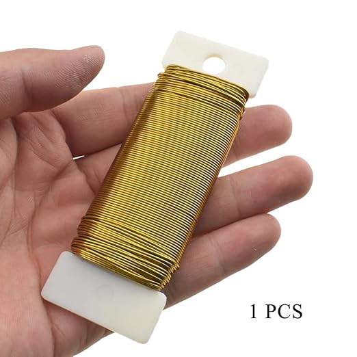 HAHIYO 22Gauge Dark Gold Metal Floral Wire - 1 Roll, 38 Yards (115 Feet) - Flexible Paddle Wire for Craft, Christmas Wreaths, Tree, Flower Arrangement, Bouquet Wrapping, Wedding, DIY