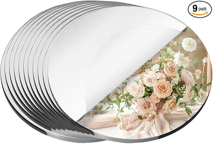 9PCS Small Round Mirror Centerpieces for Tables Decorations, 6" Acrylic Circle Mirror Tiles Mirror Tray Candle Plate Centerpiece for Wedding Christmas Table Centerpieces Decorations Wall Decor