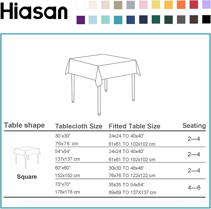 Hiasan 2 Pieces Solid Square Tablecloth - Waterproof and Spillproof Washable Polyester Fabric Table Cloth for Kitchen and Dining Room, Aqua, 54 x 54 Inch