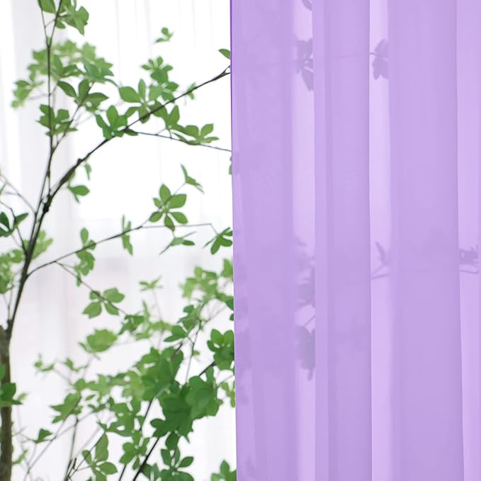 Window Purple Sheer Curtains 90 Inches Long 2 Panels Sheer Curtain Basic Rod Pocket Panel for Bedroom Children Living Room Yard Kitchen (Purple, 52" W x 90" L | 2 pcs)