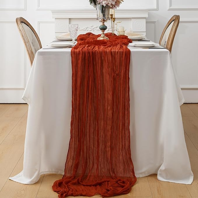 1 Pack Cheesecloth Table Runner 120 Inch 10 FT Boho Rustic Gauze for Wedding Baby Shower Party Farmhouse Summer Home Decor Washable (1, Terracotta)