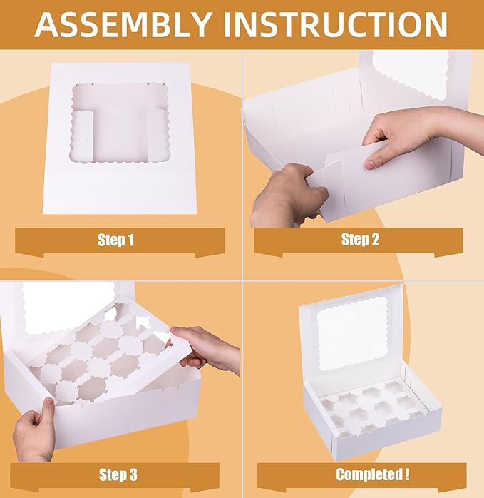 30-Set Cupcake Boxes Hold 12 Standard Cupcakes, Food Grade Cupcake Holders Bakery Carrier Boxes with Windows and Inserts for Cupcakes, Muffins and Pastries (White-30 Pack)