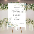 Welcome To Our Wedding Sign, Personalized Wedding Welcome Sign, Green Floral Wedding Welcome Sign Printed, Eucalyptus Floral Mr And Mrs Sign For Wedding, Welcome Wedding Sign With Stand