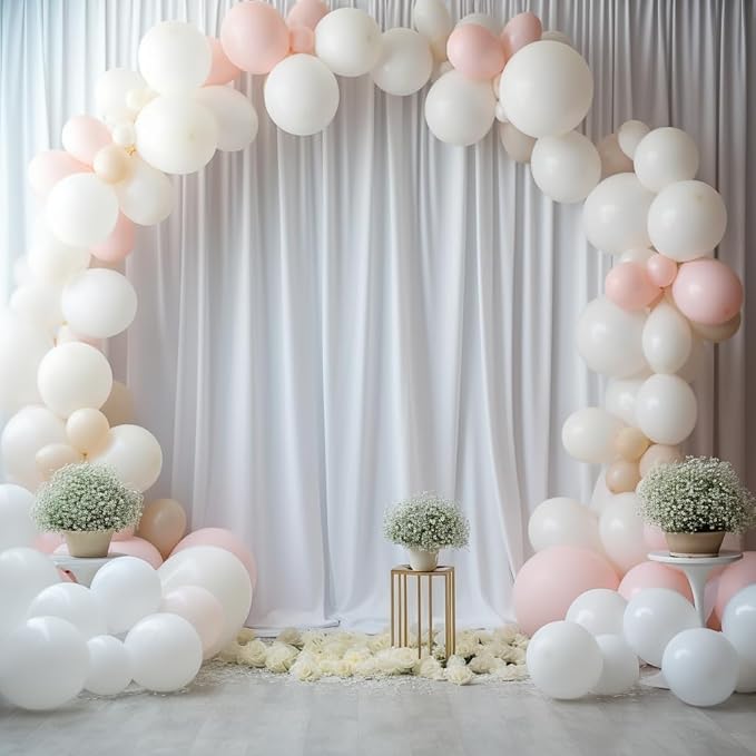 30ftx12ft Wrinkle Free White Backdrop Curtain, 6 Panels 12FT Height White Wedding Backdrop Drapes, Silky Polyester Back Drop Cloth for Birthday Photography Background Party Backdrop Draping