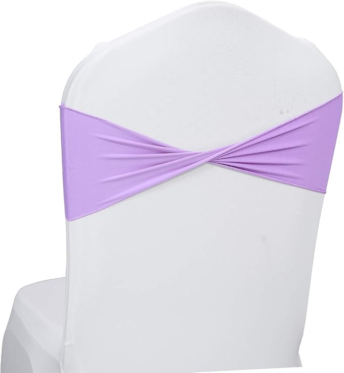 VDS Pack of 75 PCS | Lavender | Spandex Chair Sashes Bows Without Buckle | Stretch Elastic Banquet Universal Folding Chair Band Tie with for Wedding Party Conference Celebration Event Decoration