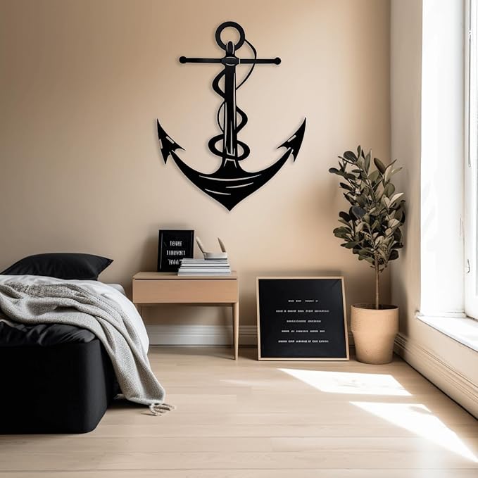 XXQ Anchor Metal Wall Decor, Anchor Metal Wall Art for Bedroom Living Room Dorm Antique Anchor Wall Decor Antique Metal Anchor Farmhouse Decor (Black, 35" x 53" / 90 x 135cm)