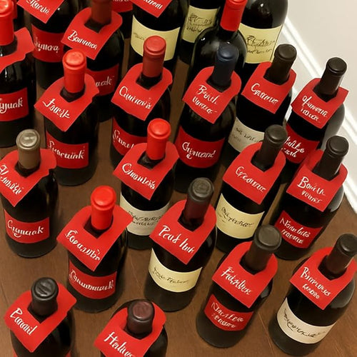 100 PCS Wine Bottle Tags –Paper Hanging Cellar Labels for Bottle Neck, Double-Sided Writable Gift Tags for Wine Racks, Champagne & Homebrew Organization (Red)