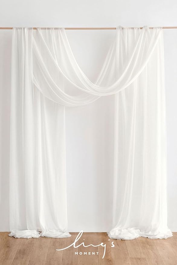 Ling's moment Wedding Arch Draping Fabric 2 Panels 32Ft x 30" Wrinkle-Free Wedding Arch Drapes Chiffon Fabric, White Curtain for Wedding Ceremony Reception Background Party Home Garden Decorations
