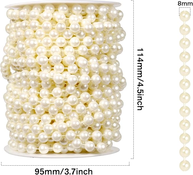 [47Feet] Pearl Beads Garland, 8MM 15.7 Yards Faux Pearl Beads String Roll Bulk for DIY Craft Wedding Party Christmas Tree Decoration