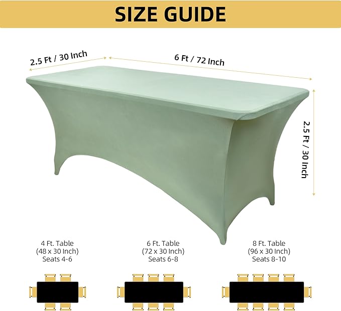 10-Pack 6ft Spandex Table Covers for Rectangle Standard Folding Tables - Wrinkle Resistant Stretch Tablecloths - Ultimate Fitted Table Protector for Parties, Banquet, Wedding