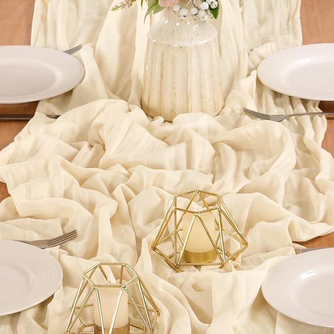 MLMW 3 Pack Beige Table Runner Cheesecloth Boho Gauze Rustic Cheese Cloth Table Runner 160 inch Sheer 13.3ft for Thanksgiving Wedding Party Baby Bridal Shower Birthday