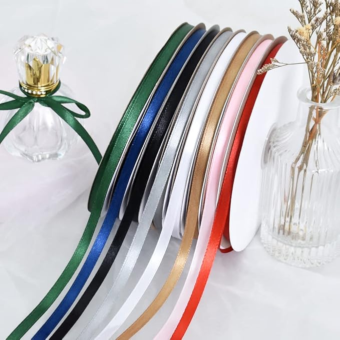 TONIFUL 1/4 Inch x 100yds Black Satin Ribbon, Thin Solid Color Satin Ribbon for Gift Wrapping, Crafts, Hair Bows Making, Wedding Party Decoration,Halloween, Floral Bouquets