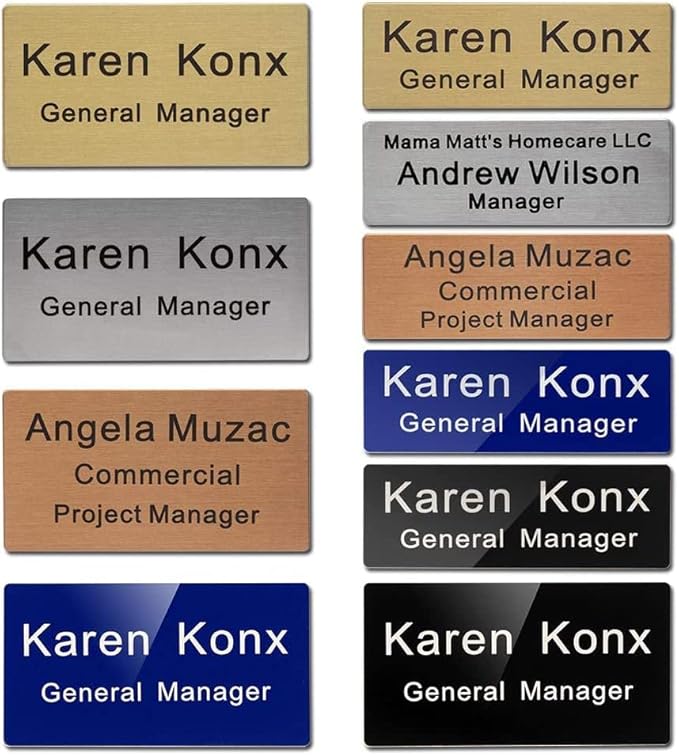 Custom Metal Engraved Name Tag Badge for Business Personalized Identification ID Tag with Pin or Magnetic Backing (1.5" x 3")