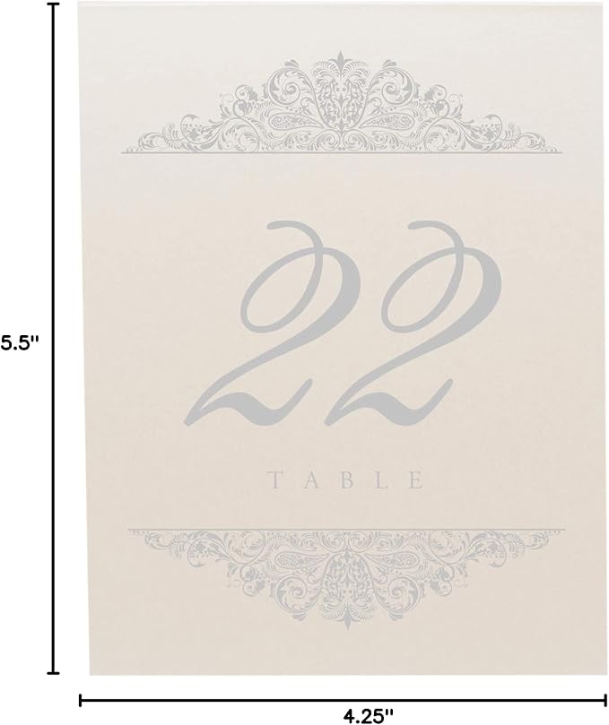 Paisley Wedding Table Numbers (Select Color/Quantity), Champagne, Silver, 1-175, Double Sided, Tent or Use in a Stand, Great for Parties & Restaurants - Made in the USA