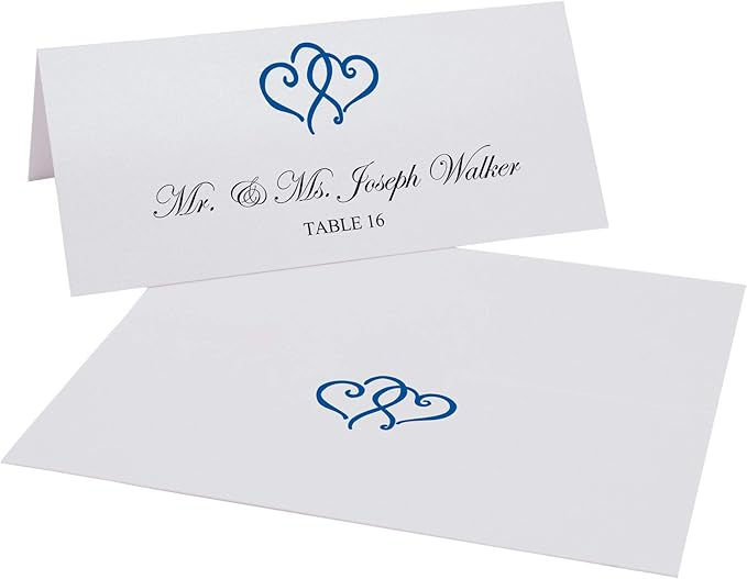 Linked Hearts Place Cards, Royal Blue (Choose Color), Set of 25, Pre-cut and Scored - Wedding, Party, Dinner, and Special Events - Made in the USA