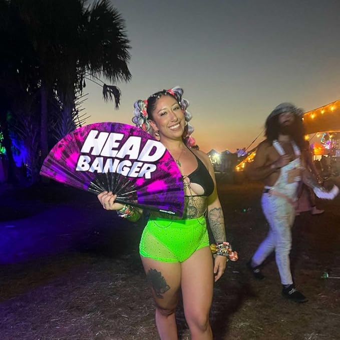Kandies World Custom Festival Folding Hand Fan - Unique Designs, Made of Bamboo, Clacking Sound, Lightweight - Perfect Rave and Festival Accessory!