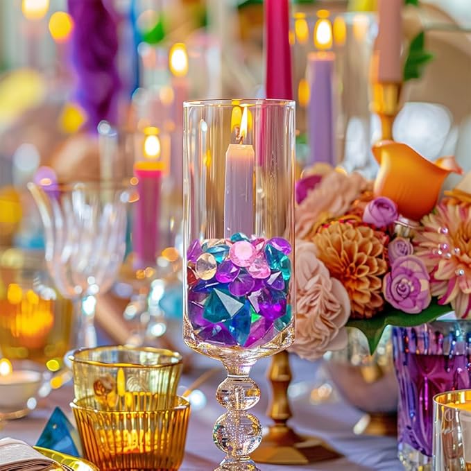 HappyFiller 130 PCS Acrylic Diamonds Fake Crystal Gems 2 Size Mixed for Swimming Pool Pirate Treasure Box Hunt Jewels,also Wedding Party Decor Table Scatters,Colored Vase Fillers