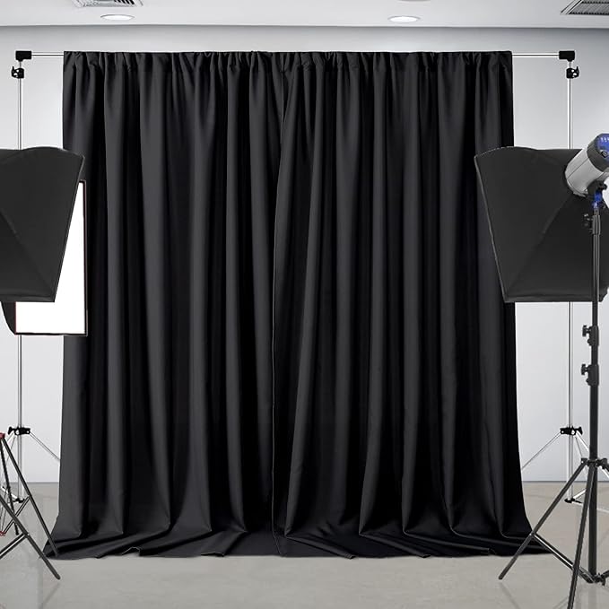 Joydeco Black Backdrop Curtain for Parties, Wrinkle Free Black Backdrop Drapes for Party Home Party, Curtains Backdrop 5ft x 8ft 2 Panels with Rod Pockets