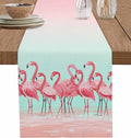 Tropical Flamingo Cotton Linen Table Runner for Dining Kitchen, Wedding Outdoor Party Tablerunners Decoration, Pink Bird Coastal Nautical Animal Dresser Scarf Coffee Tablecloth Runners 13x120 Inches