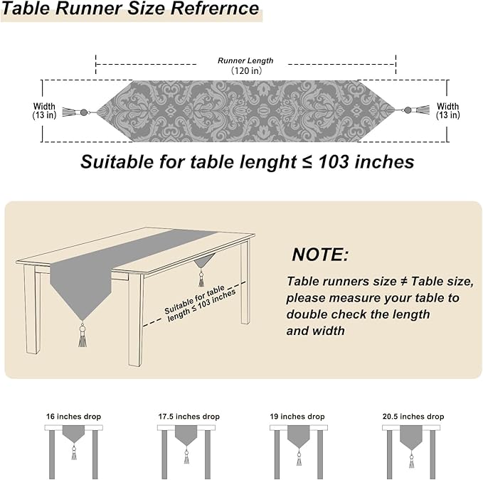 Large Dinner Room Table Runner Jacquard Chenille Luxury Floral Tablecloths Beige (13*120 inch)