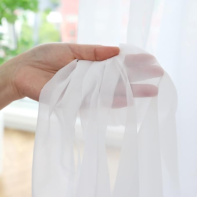Window White Sheer Curtains 120 Inches Long 2 Panels Sheer White Curtains Basic Rod Pocket Panel for Bedroom Children Living Room Yard Kitchen