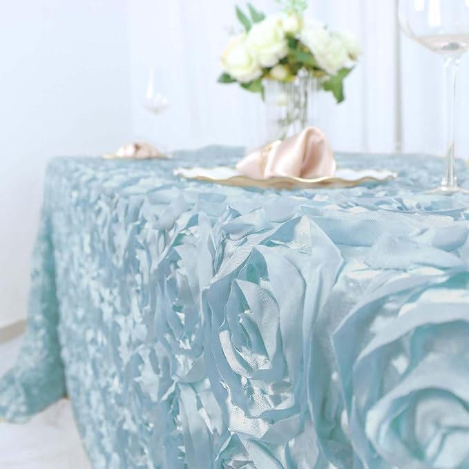 Efavormart 90"x132" Wholesale Rectangle Table Cover Light Blue Grandiose Rosette 3D Satin Tablecloth for Wedding Party Event