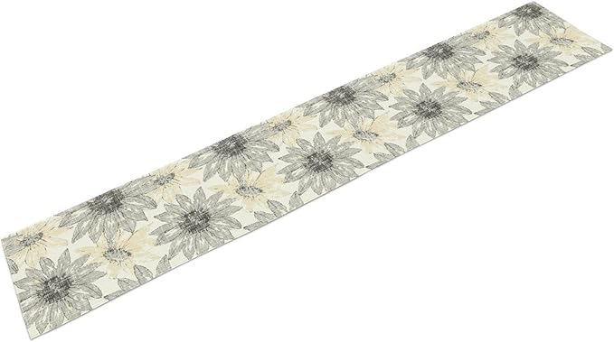 Chrysanthemum Vintage Floral Table Runner, Elegant Grunge Green Sunflower Spring Summer Elegant Pattern Artichokes Flower Table Runner for Party Kitchen Dining Living Room Decor, 13x36 Inch