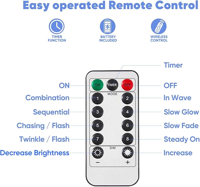 4 Pack 16.4 Ft. Battery Operated Outdoor String Lights with Remote & Timer, LED Cool White Fairy Lights, Waterproof Twinkle Lights for Bedroom, Dorm, Mason Jar, Wedding, Party, Christmas
