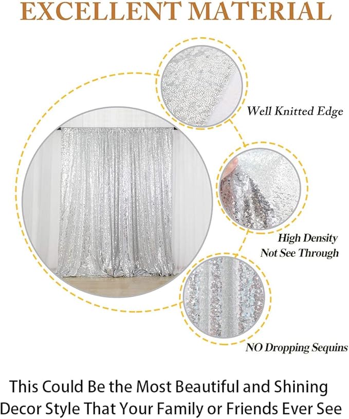 ShiDianYi Silver Glitter Backdrop Curtain Photo Backdrop 8FTx10FT Sequins Elegant Backdrops 8x10 Sequin-Curtain-1016E