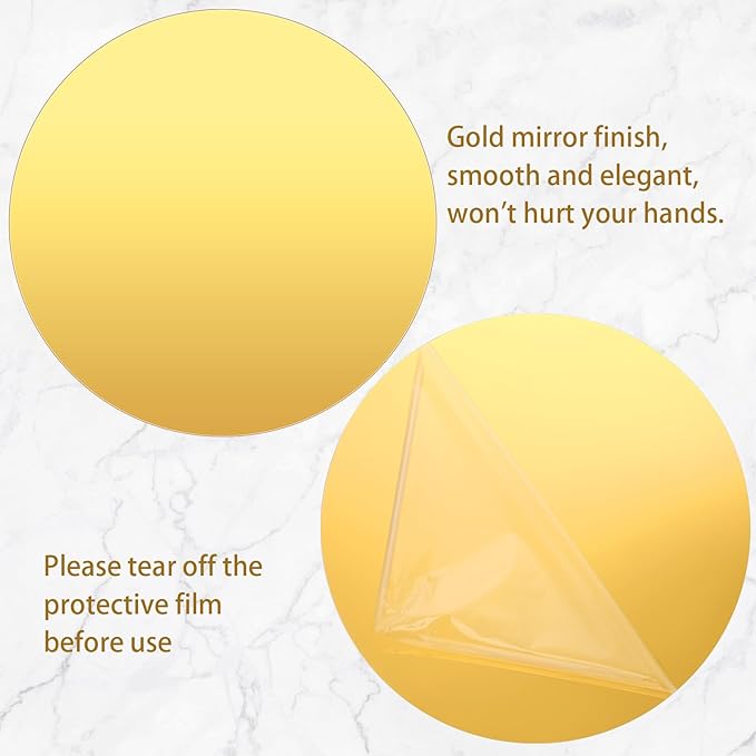 Thyle 12 Pcs 10 Inch Acrylic Round Mirrors for Tables Centerpieces Circle Mirrors Candle Plates for Wall Wedding Table Centerpieces for Baby Shower Party, Thickness 1 mm (Gold)