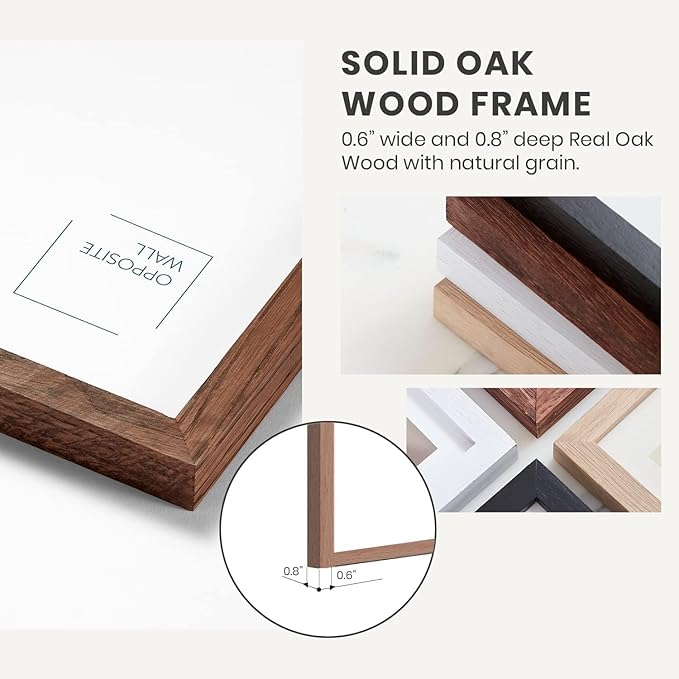 Opposite Wal - 8x10 in - Dark Solid Oak Wood Picture Frames with Mat - Wall Hanging & Tabletop Photo Frame - Pictures Display 5x7 with Mat, 8x10 without - Office, Gallery & Home Decor