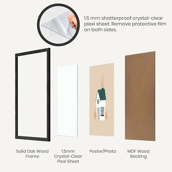 Opposite Wall - 24x36 in - Black Solid Oak Wood Picture Frame - Lightweight, Versatile & Shatterproof - Large Wall Hanging Photo or Poster Frame - Wall Decor for Office, Gallery & Home - 2 Pack