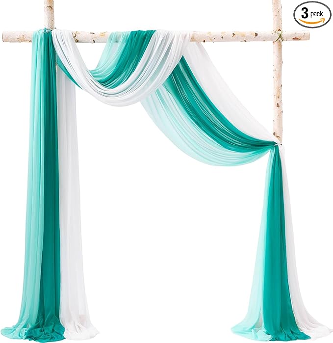 TINGE TIME 3 Panels Wedding Arch Draping Fabric, 30" x 20ft Dark Teal Chiffon Fabric Drapery Sheer Backdrop Curtain for Weddings Ceremony Party Decoration, Wedding Arch Drapes for Weddings Ceremony
