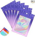 Funfery 100 Pack Holographic Bags,Resealable Bag with Zipper,Clear Window Packaging Pouch,Foil Bags for Food Storage,Sample Jewelry Baggies(4.7×7in,Purple Pink)