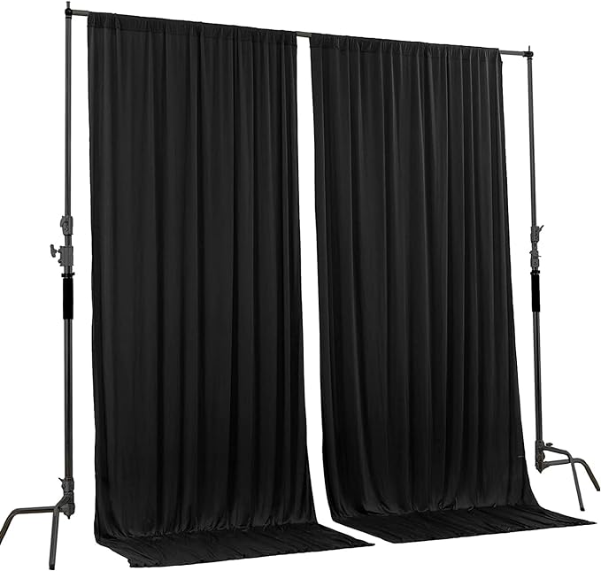 AK TRADING CO. 10 feet x 10 feet IFR Polyester Backdrop Drapes Curtains Panels with Rod Pockets - Wedding Ceremony Party Home Window Decorations - Black (Pack of 12)